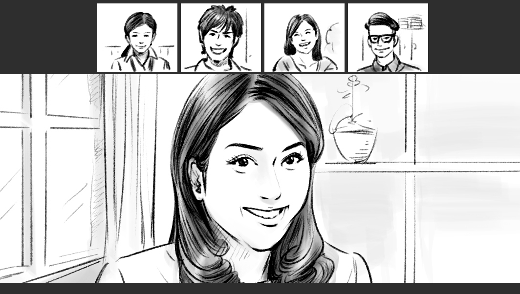 モノクロコンテ　人物　女性