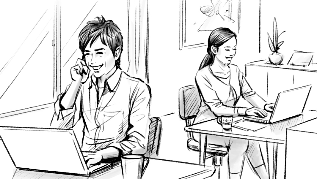 モノクロコンテ　人物　夫婦