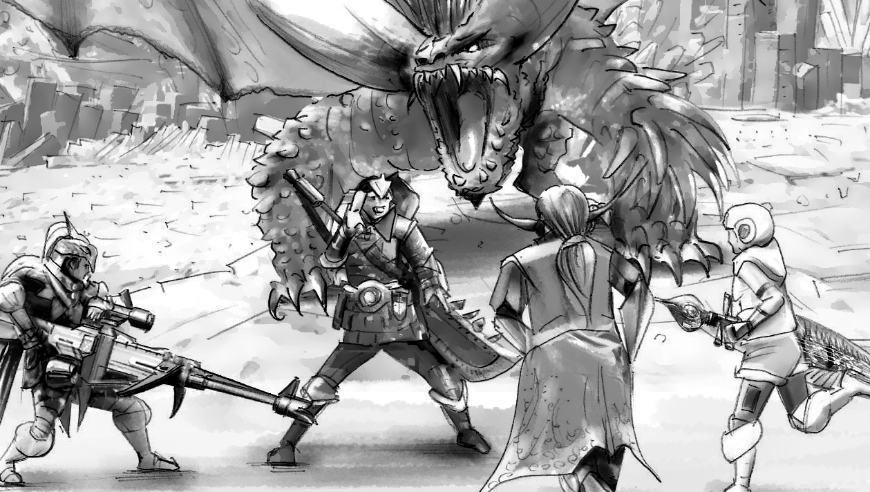 モノクロコンテ　劇画タッチ