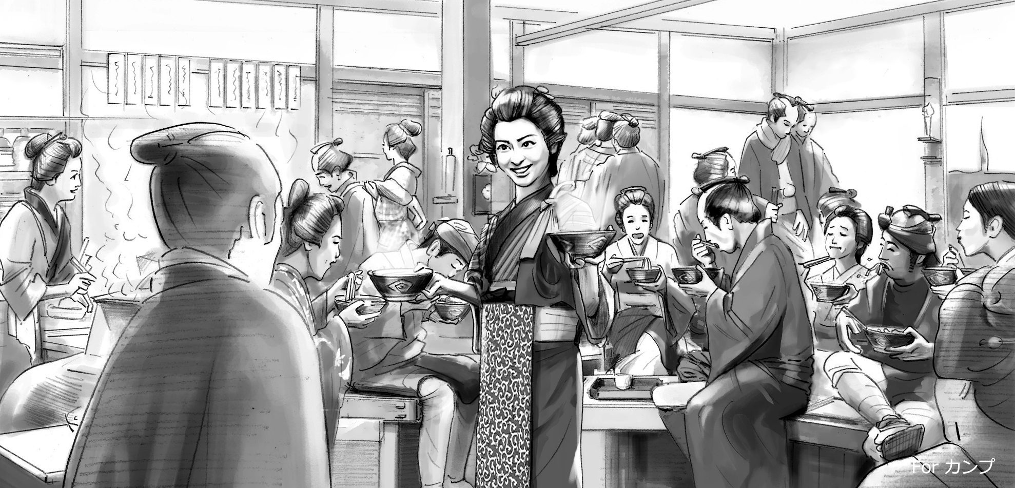 モノクロコンテ　劇画タッチ